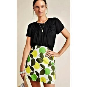 Coreylynncalter Antropologie Skirt Women 6 Lemon Lime Mini Tropical Resort Linen